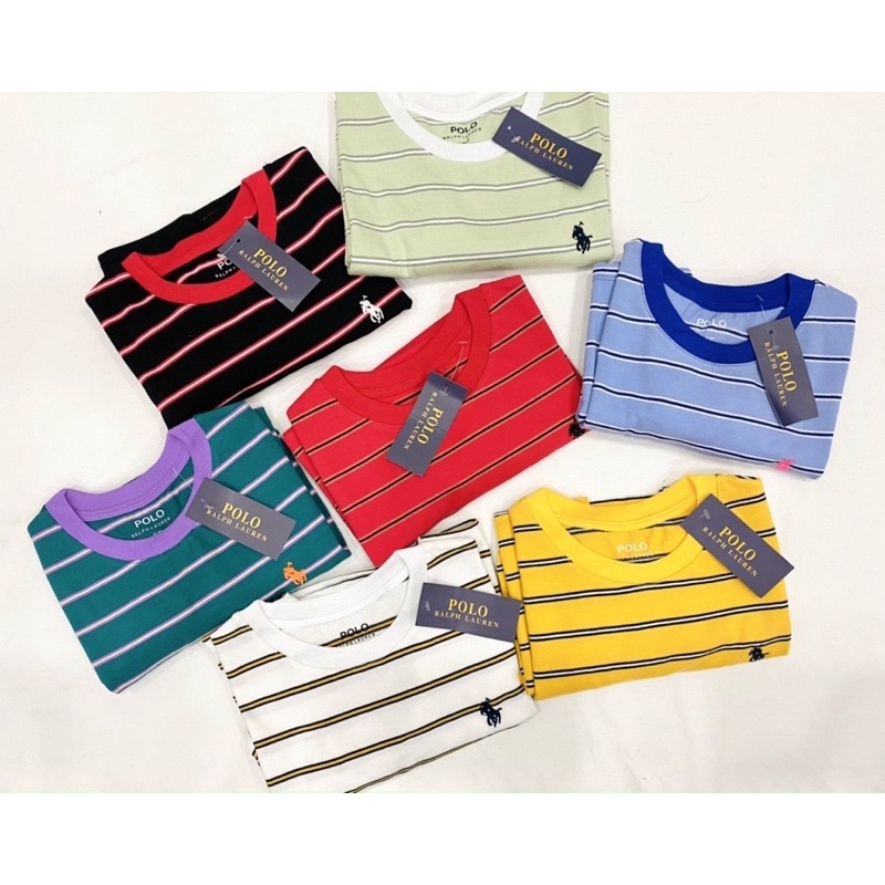 Áo thun kẻ sọc nữ polo thêu logo