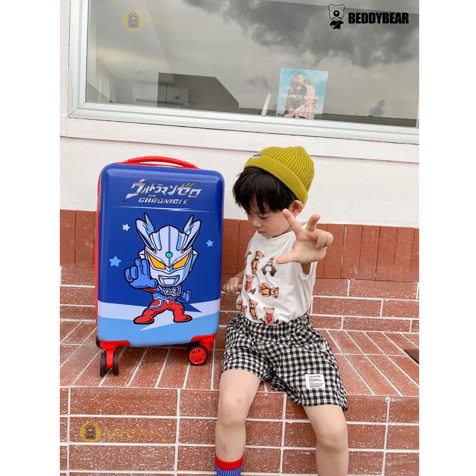 Vali Kéo Trẻ Em BeddyBear Họa Tiết Ultra Man Chống va Đập Cho Bé Trai / Gái từ 4t