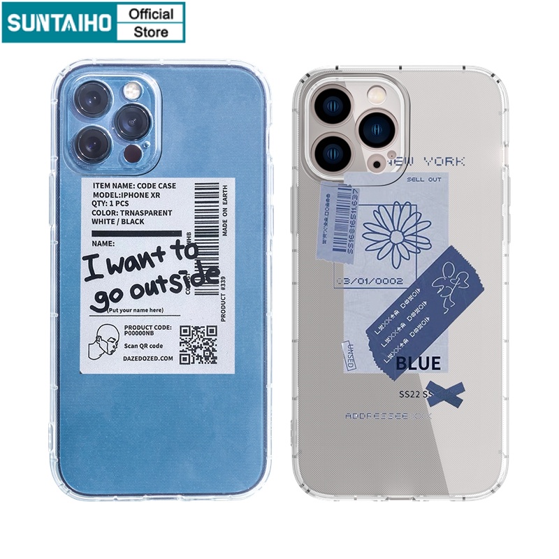 Ốp lưng iphone Ốp điện thoại Suntaiho từ TPU trong suốt họa tiết nhãn mác thích hợp cho IPhone 13 12 11 Pro Max X XsMax XR 8 7