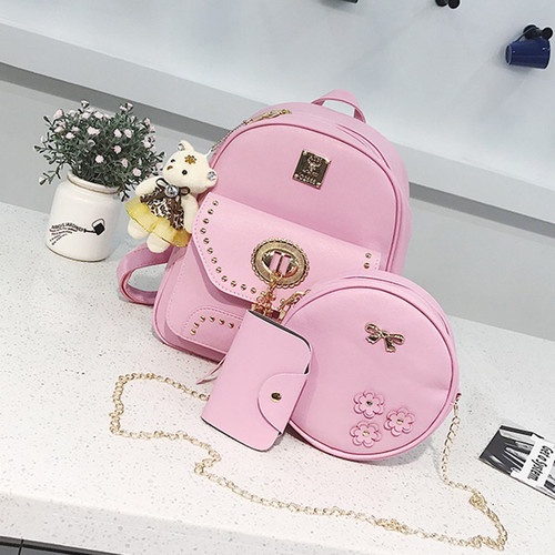 Balo da nữ Hàn Quốc ⚡ DEAL SỐC ⚡ Set 4 món balo, túi, ví, gấu mini siêu xinh, thiết kế tỉ mỉ chắc chắn BALO-806