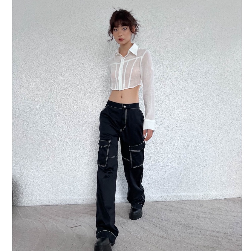 Anniegals - Quần túi hộp viền chỉ nổi - Kaki Pants