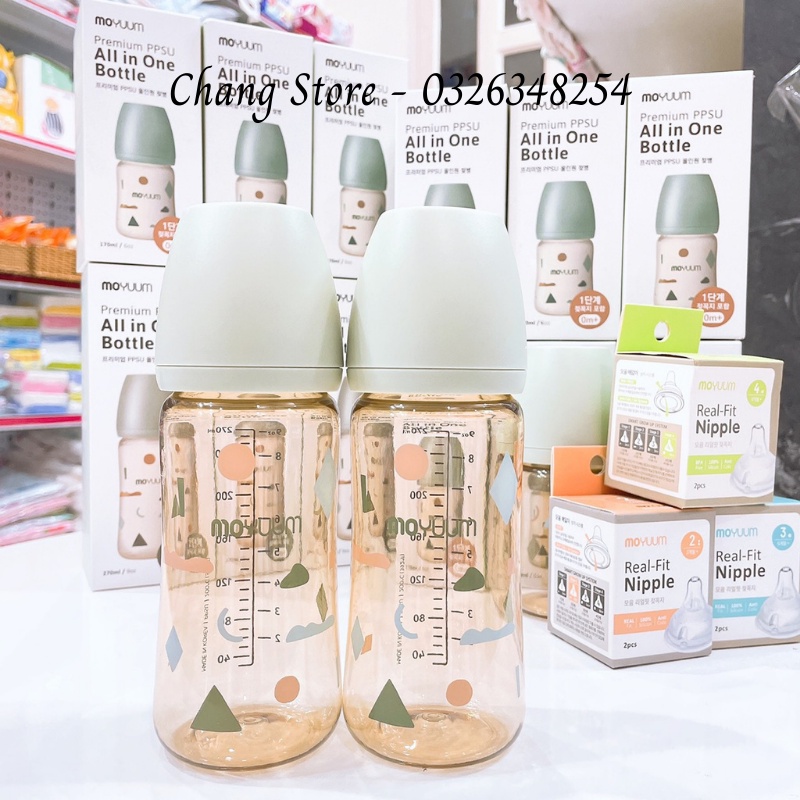 [CHÍNH HÃNG] Bình Sữa Moyuum Cloud Họa Tiết Mây, Núm Ty Siêu Mềm Nội Địa Hàn Cho Bé 170ml, 270ml