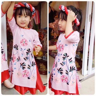 Áo dài đũi thêu cho bé