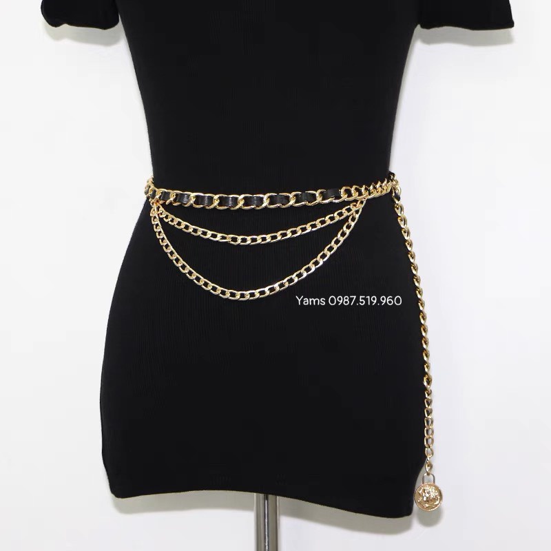 Dây xích mix da 3 tầng sang trọng dành cho nữ Yams Closet Thắt lưng nữ dạng sợi