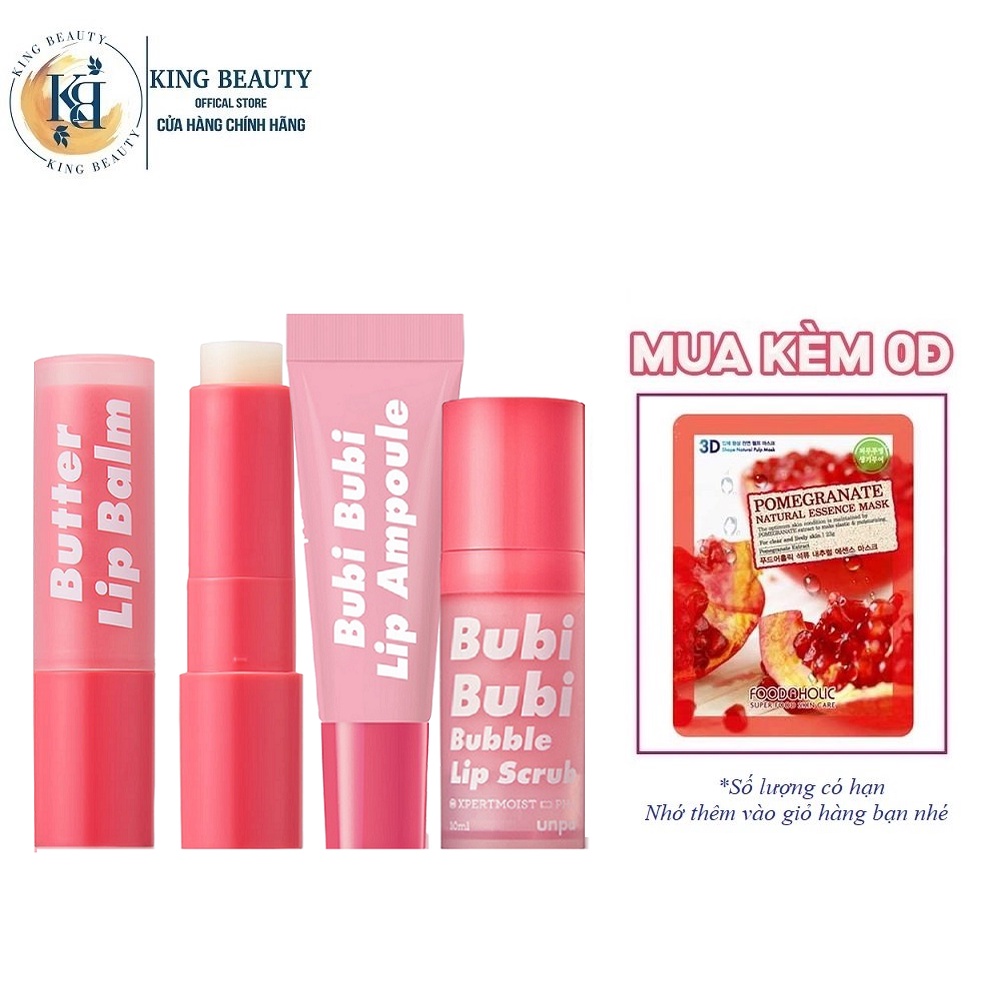 Bộ 3 Sản Phẩm Dưỡng Môi Dưỡng Ẩm Cho Môi Unpa Bubi Bubi Lip (Son3.8g, TTBC10ml, Tinh Chất10ml)