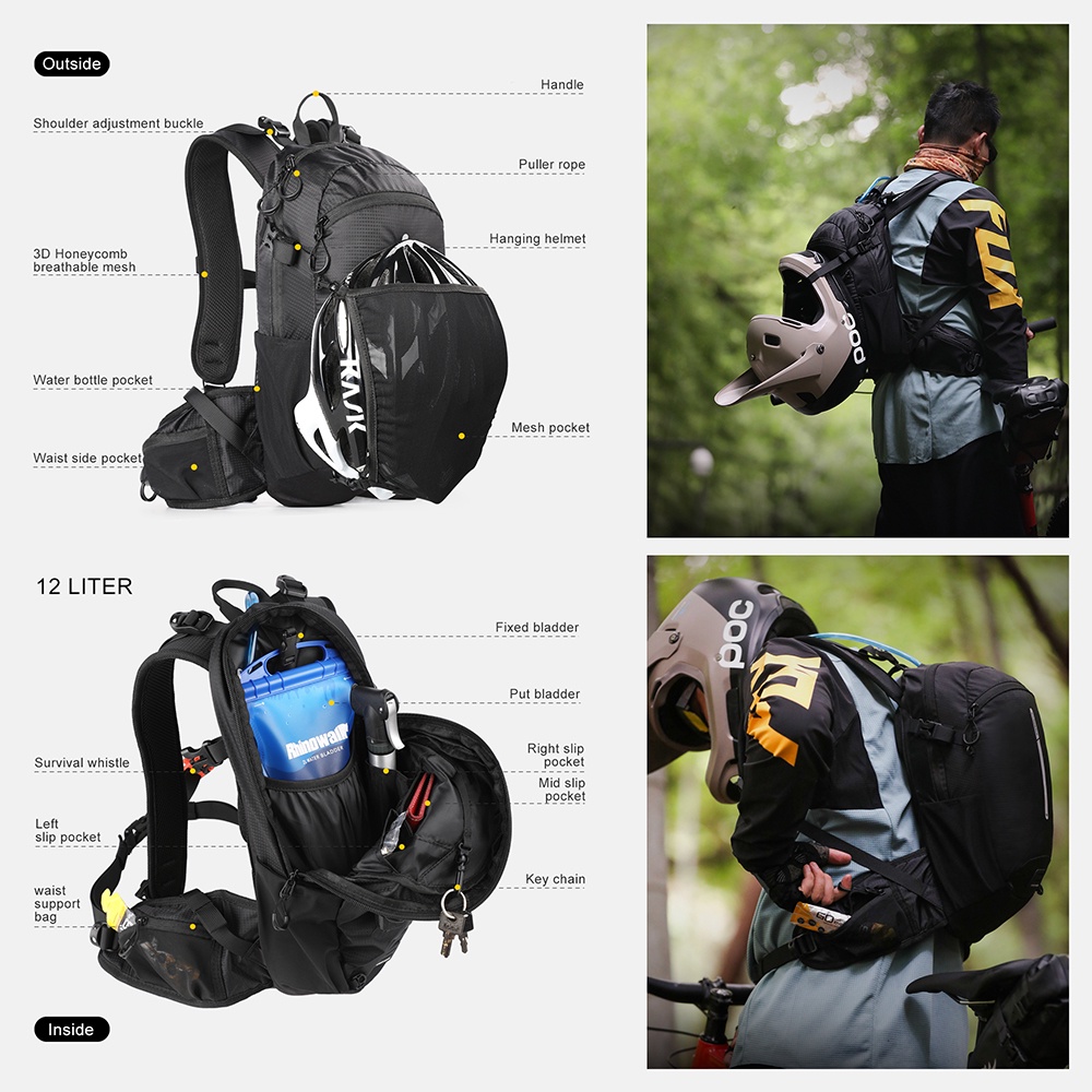 Ba lô RHINOWALK 12L thể thao ngoài trời leo núi đi xe đạp dành cho nam
