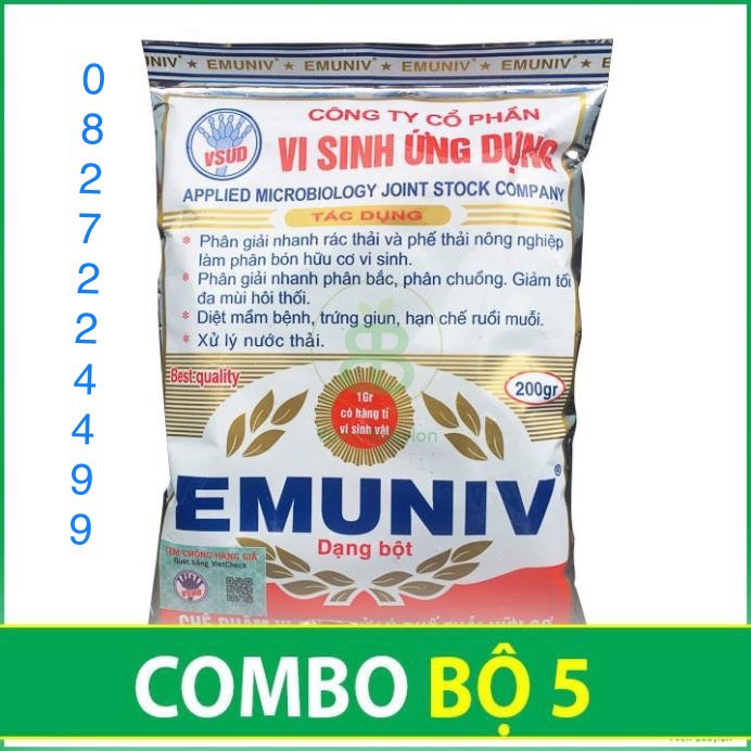 5 Gói  - Chế phẩm vi sinh EM dùng ủ phân cá, xử lý rác thải hữu cơ 200gr (5 Gói ) HSD:01/10/2022