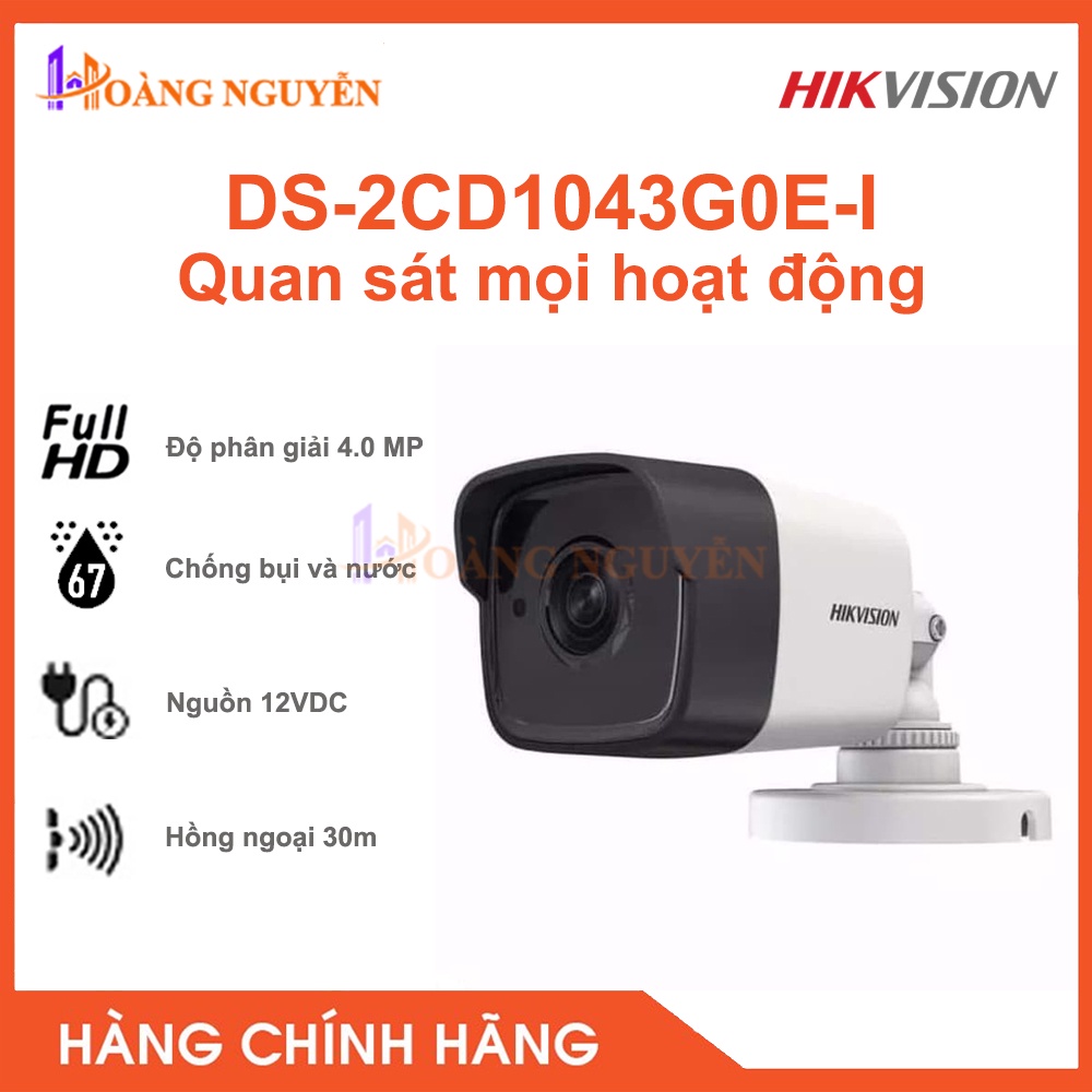 [NHÀ PHÂN PHỐI] Camera quan sát Hikvision DS-2CD1043G0E-I 4.0 Megapixel - Tầm Xa Hồng Ngoại 30m, Chuẩn Nén H265+