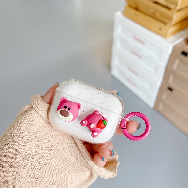 Vỏ bao đựng tại nghe airpod gắn Gấu Dâu Lotso 3 bảo vệ bao đựng tai nghe không dây bluetooth 1/2/Pro/i12/i9/i7