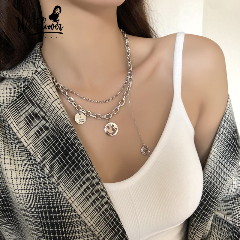 Vòng cổ mạ bạc phối mặt hình mặt cười cá tính thời trang phong cách retro