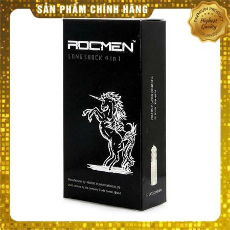 Hộp 12c bao cao su gân gai kéo dài thời gian ROCMEN đen