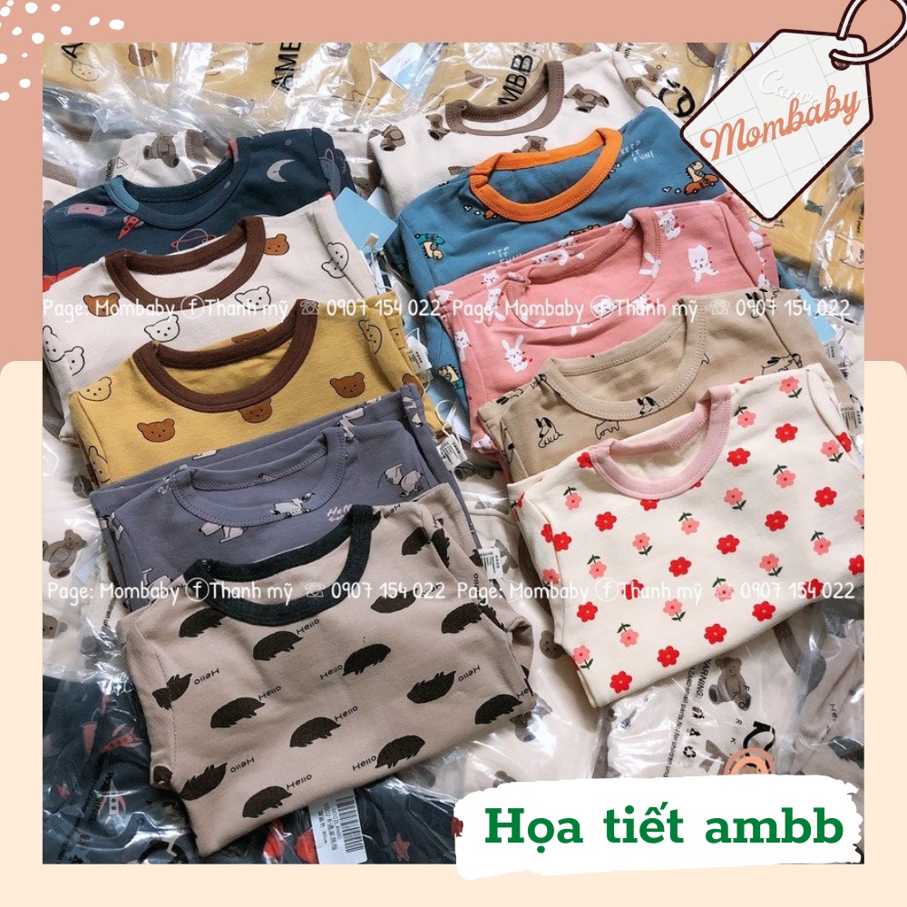 (Ambb-kids QC) Bộ Dài Tay Thun Cotton Co Dãn Họa Tiết Dễ Thương Cho Bé Trai, Bé Gái