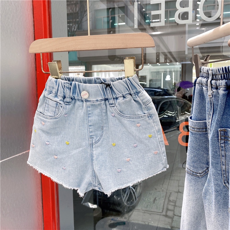 Quần sọc jean bé gái mềm đẹp co giãn hàng Quảng Châu - Quần short bò bé gái Kunkid