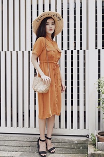 Đầm sơ mi cột eo 