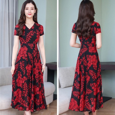 Váy trung niên cho mẹ, cho bà dáng dài V04 - Áo đầm thời trang đẹp cho người lớn tuổi giá rẻ U40 U50 U60 mặc mùa hè thu
