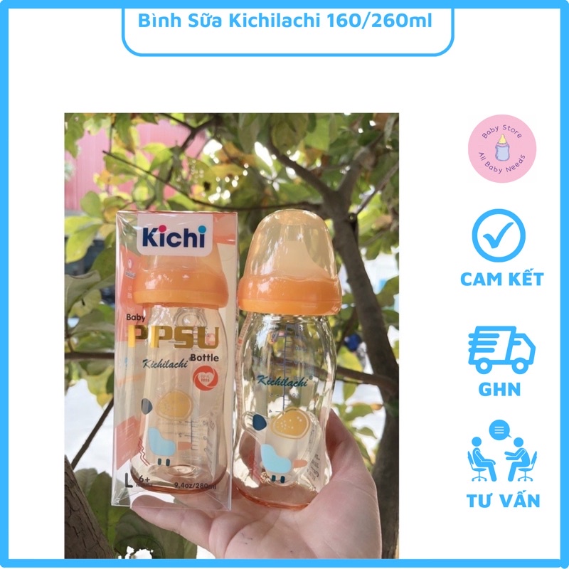 Bình Sữa Kichilachi PPSU Cổ Rộng 160/260ml Núm Ti Siêu Mềm