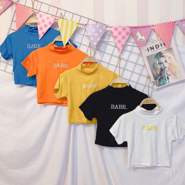 (Có hình thật) ÁO CROPTOP CỔ LỌ THÊU CHỮ BABY 5 MÀU