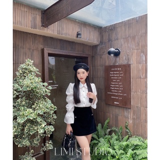 Áo sơ mi tay phồng khuy đá - Label shirt
