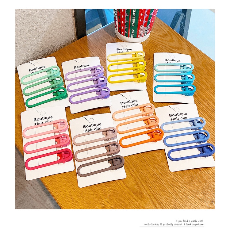 Set 3 kẹp tóc mái trơn màu sắc đơn giản cho nữ thời trang K57