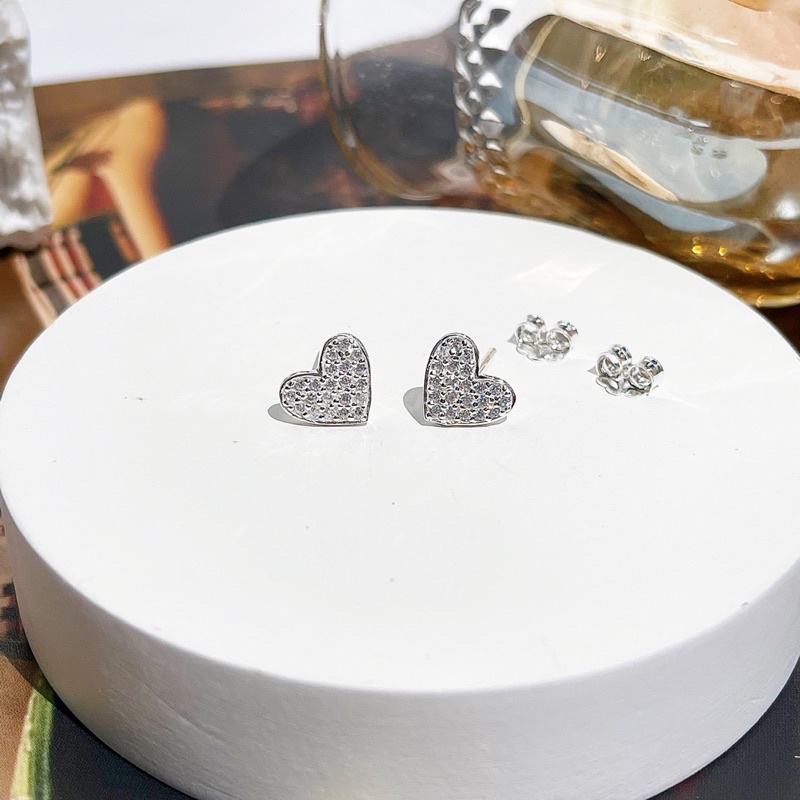 Khuyên tai bạc nữ trái tim đính đá xinh xắn K034 - Trang sức MINA JEWELRY