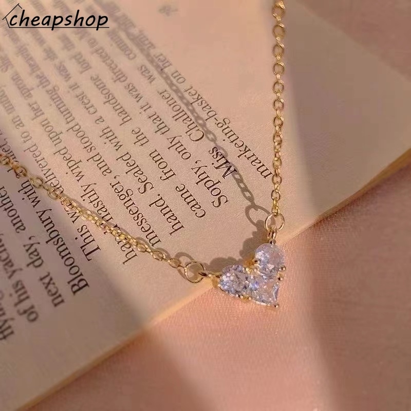 iF YOU Vòng cổ choker   mạ vàng mặt trái tim đính kim cương giả thời trang