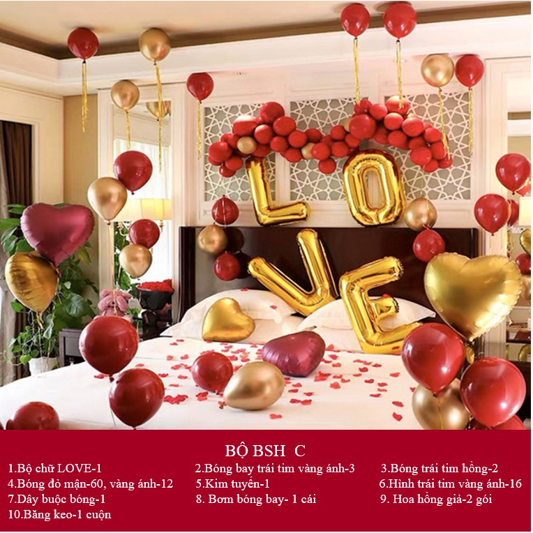 Set bóng bay I LOVE YOU trang trí phòng cưới, dễ làm [CAM KẾT MÀU Y HÌNH]