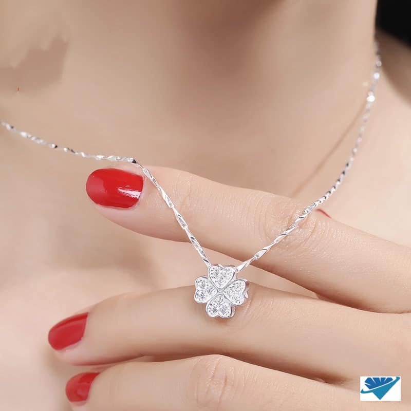 Dây chuyền nữ bạc ta mặt 4 lá may mắn nạm đá lấp lánh - Vòng cổ bạc Bibi silver