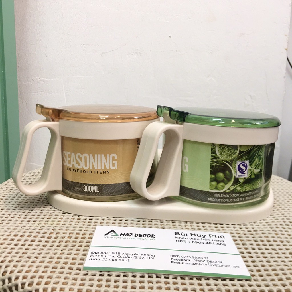 Bộ Hũ Đựng Gia Vị Thủy Tinh -TG2502 (bộ gồm 2 hũ+khay)