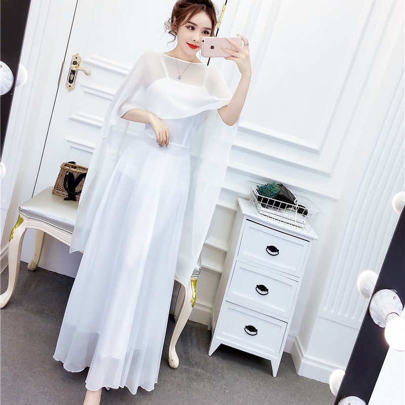 Set Đầm Voan Dáng Dài + Áo Khoác Ngoài Thời Trang Thanh Lịch Cho Nữ