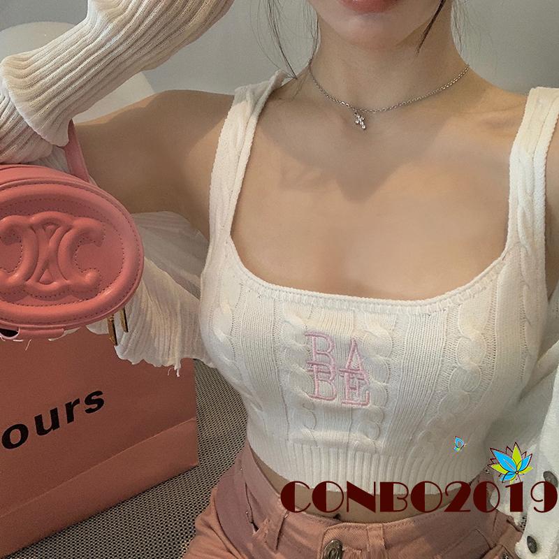 Áo Tank Top Cổ Chữ U Thêu Chữ Thời Trang Cho Nữ