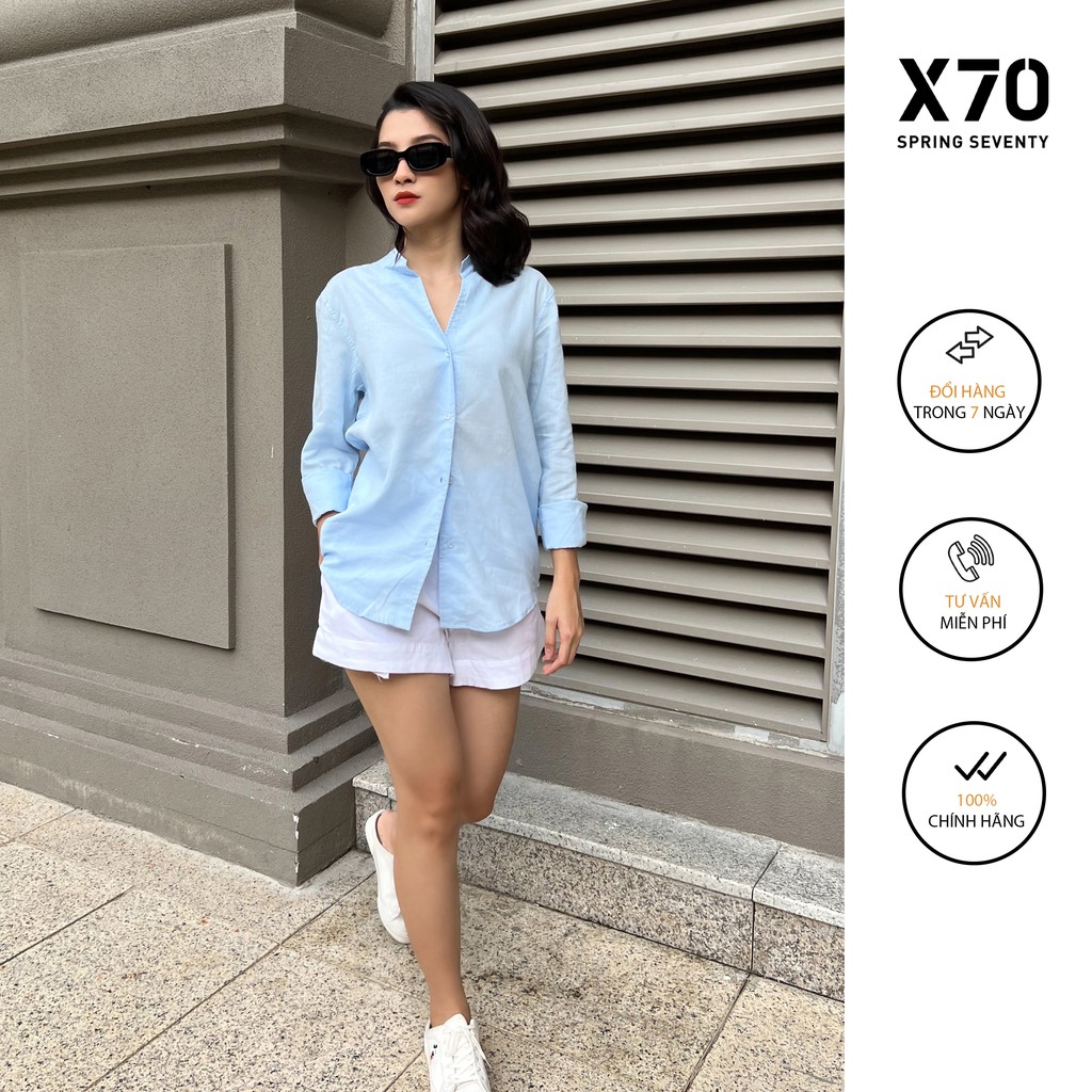 Áo Sơ Mi Nữ Trơn Dài Tay Linen Thiết Kế Cổ Trụ Thời Trang X70 - 01540002
