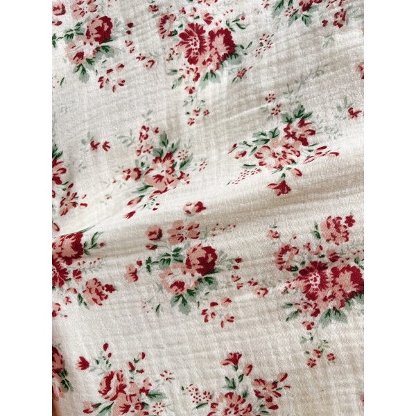 vải xô muslin 2 lớp chùm hoa hồng to phong cách vintage