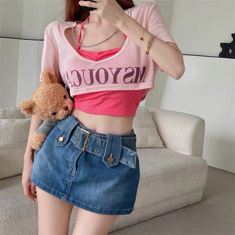 Áo Croptop Set 2 Áo Tay Ngắn MIRA.CLOSET, Dáng Rộng In Chữ MSYOUCAN A5428