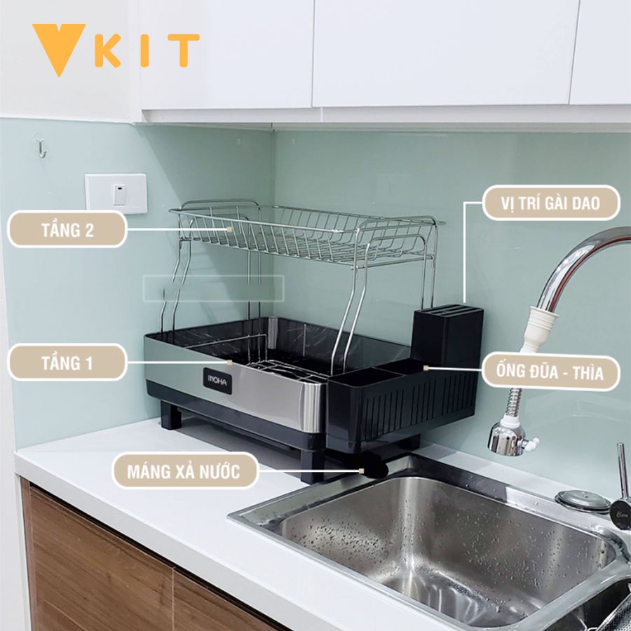 Kệ úp chén bát inox 304 2 tầng Sinoart - Inoha - kệ bát 2 tầng inox - Giá để bát inox VKIT KB01 | BigBuy360 - bigbuy360.vn