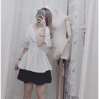 Set chân váy xoè mix áo kiểu peplum chít eo