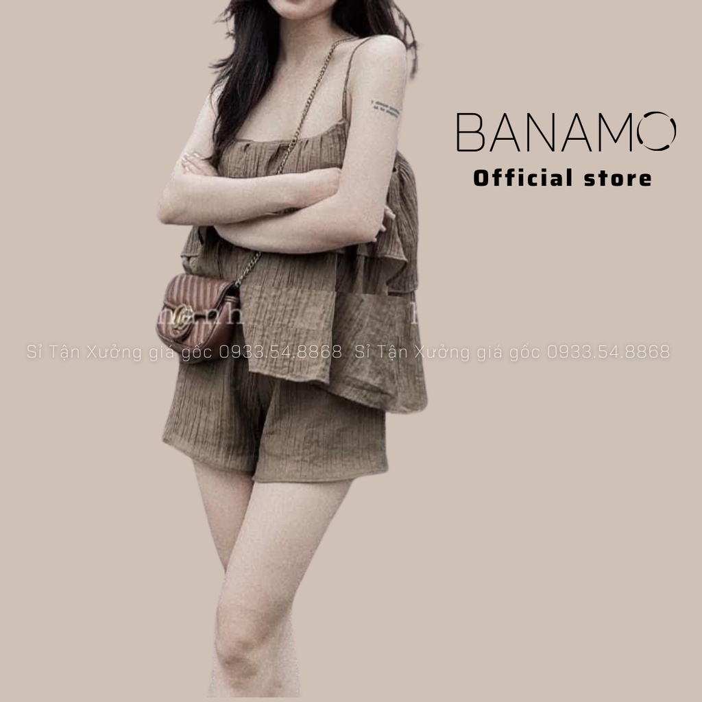 Bộ đùi 2 dây xếp tầng chất đũi xốp siêu đẹp thời trang Banamo Fashion bộ đũi 2 dây 125