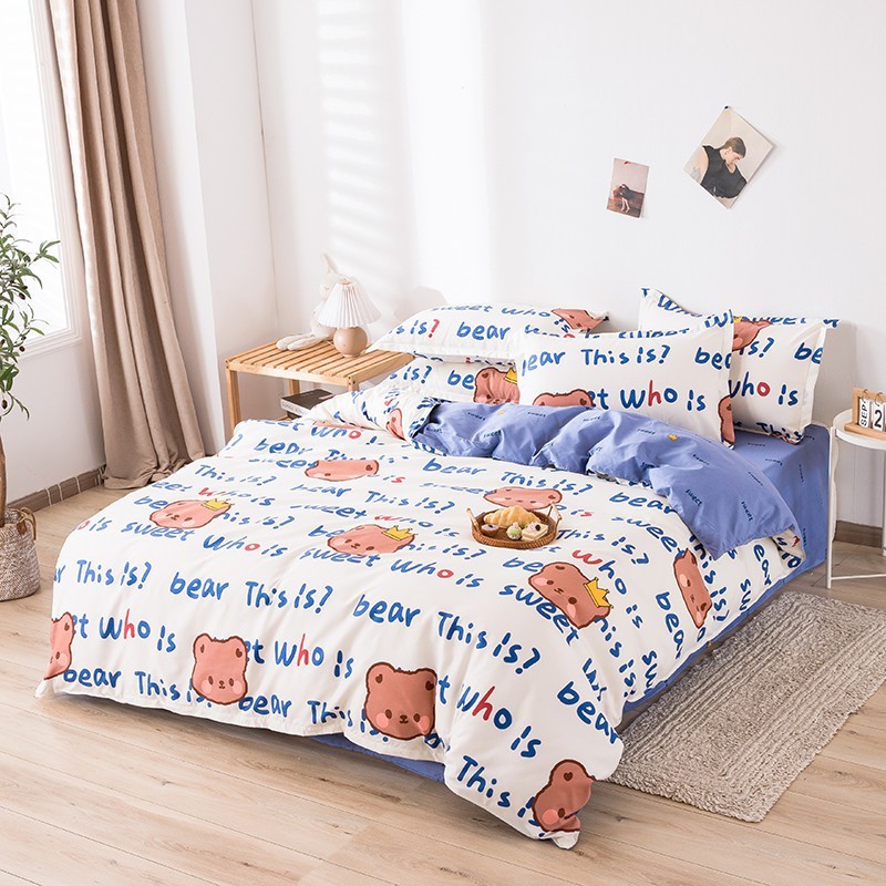 Bộ Chăn Ga Gối Cotton Poly Gấu Vương Miện