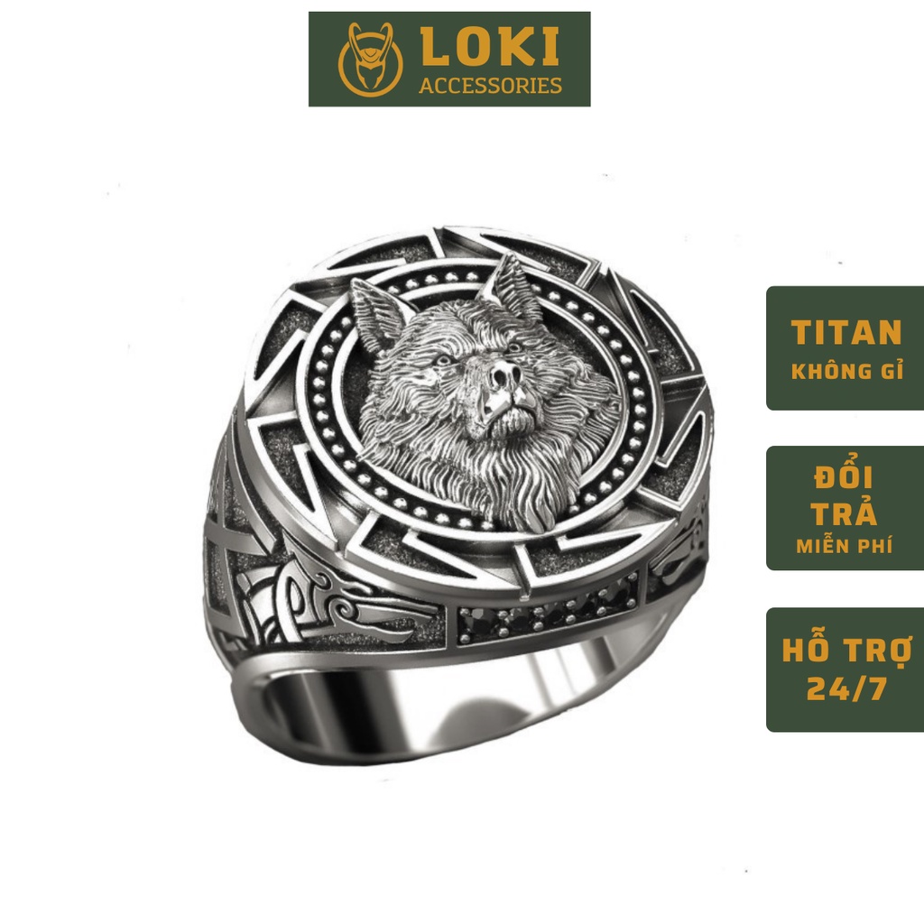 Nhẫn nam nữ tròn Loki Accesories màu bạc thời trang chất Titan đẹp đơn giản không gỉ - Nhẫn Snow Wolf