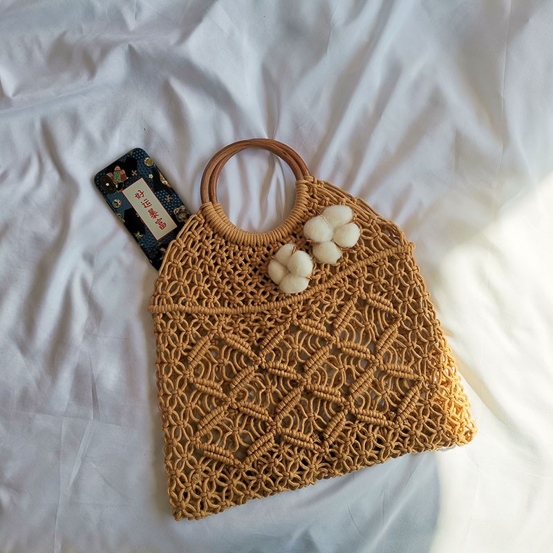 Labonia-Beach Handbag for Girls Summer Straw Rope Crochet Hollow Out Totes