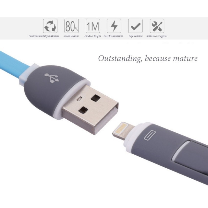 Cáp Sạc / Chuyển Dữ Liệu 2 Trong 1 Cổng Micro Usb Cho Iphone Android