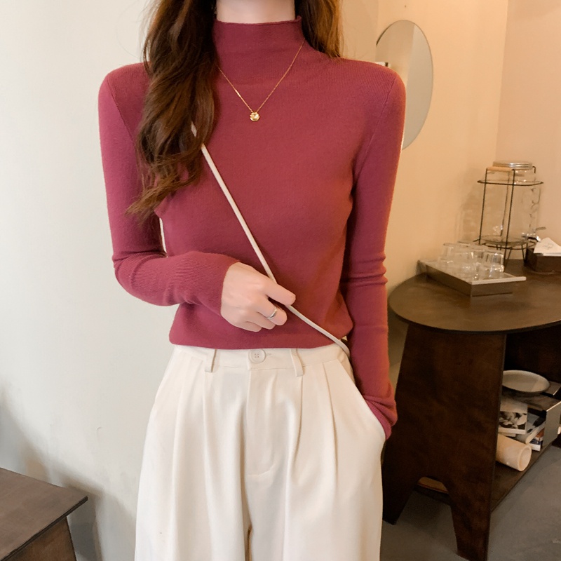 Áo Len Thu Đông Nữ CHIC Dài Tay Cổ Cao Vải Len Lụa Mềm Hàng Quảng Châu Cao Cấp