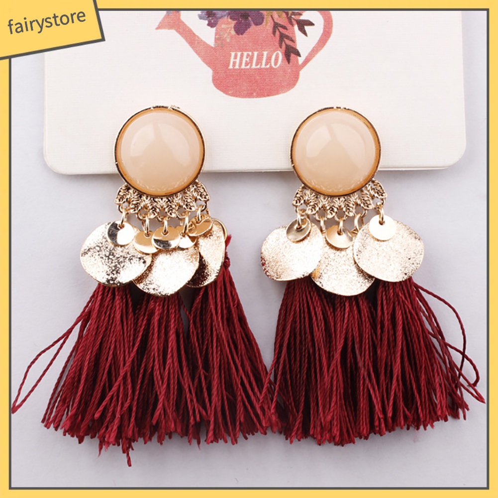 Cặp khuyên tai thời trang đính tua rua phong cách Bohemian độc đáo cá tính cho nữ