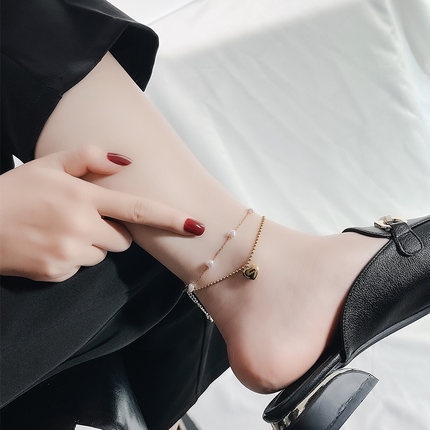 Lắc Chân Thép Titan Hai Lớp Hình Trái Tim Thời Trang