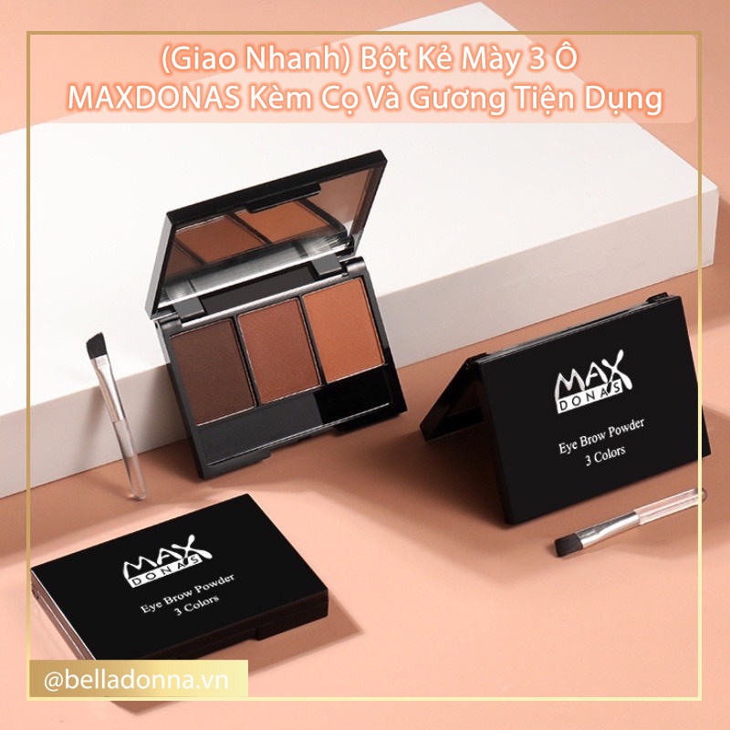 Bột Kẻ Mày 3 Ô MAXDONAS Kèm Cọ Và Gương Tiện Dụng Eyebrow Powder Kit - BellaDonna Lily 1