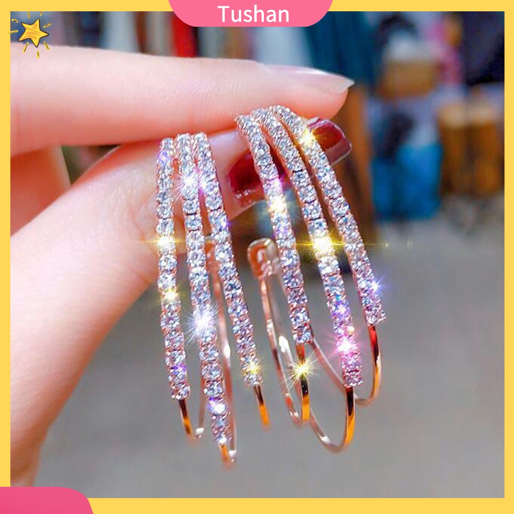 TUSH_Women Rhinestone Multi C Shape Circle Hoop Earrings Statement Party Jewelry Gift