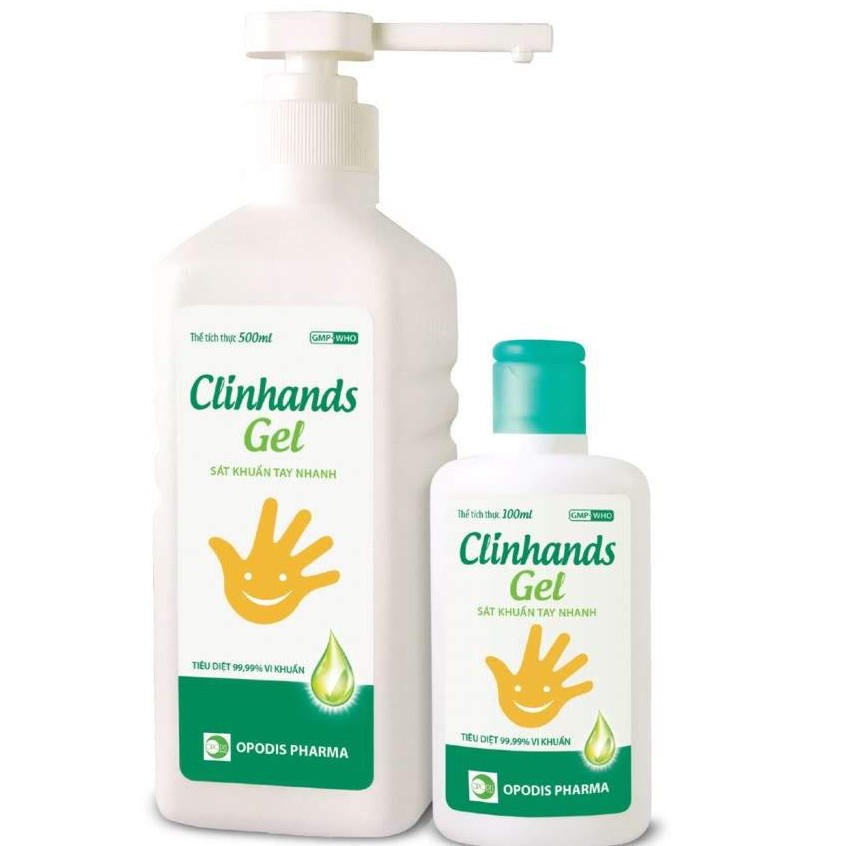 NƯỚC RỬA TAY KHÔ CLINHANDS GEL 500ML, 1 THÙNG 12 CHAI (OPODIS PHARMA)