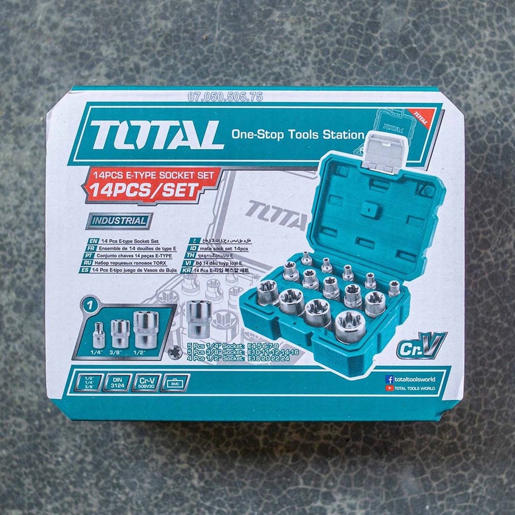 Bộ đầu tuýp 14 chi tiết TOTAL THKTETS0114 | Dùng để mở bu long đai ốc trong việc tháo lắp, sửa chữa , Bộ tuýp ngôi sao