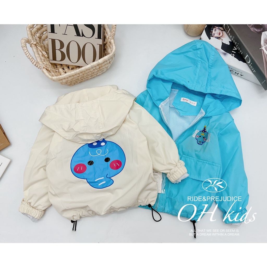 Áo khoác gió 2 lớp hình mặt hoạt hình cho bé