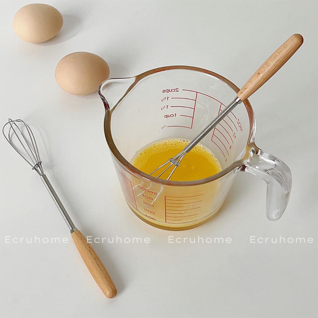 Dụng cụ đánh trứng mini bằng thép không gỉ tay cầm gỗ, phới đánh trứng cầm tay phụ kiện bếp Ecruhome