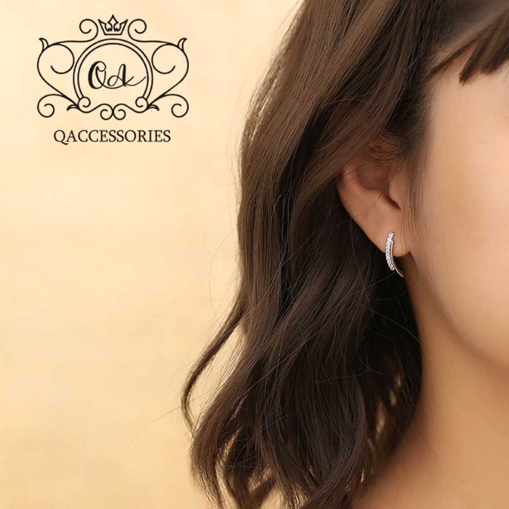 Khuyên tai bạc cong kẹp vành đính đá bông tai bạc ôm vành S925 CURVE Silver Earrings SO00 - KÈM ẢNH THẬT